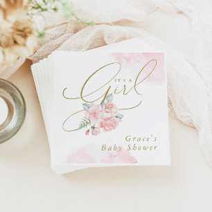 GRACE Elegant Blush Floral Het is een Meisje Baby  Servet
