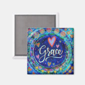Grace  Floral Whimsical Inspirerend Blauw Magneet (Voorkant / Achterkant)