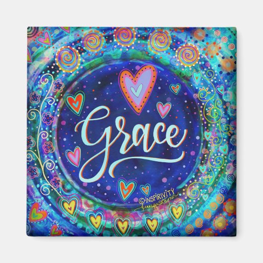 Grace  Floral Whimsical Inspirerend Blauw Magneet (Voorkant)