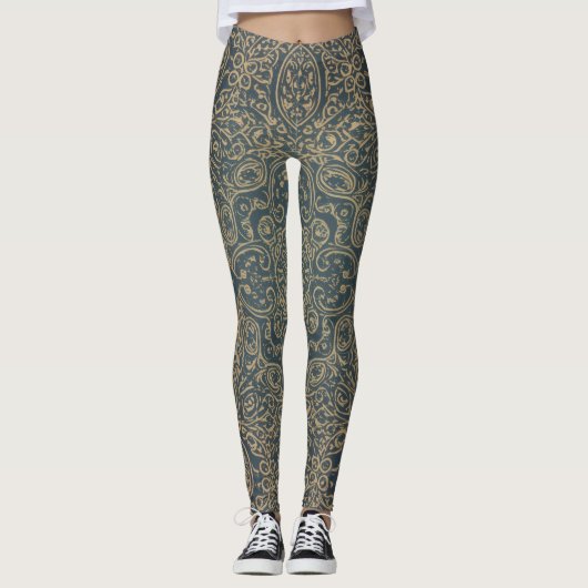 Grace Forest Green Lotus Paisley Artisan Pattern Leggings (Voorkant)