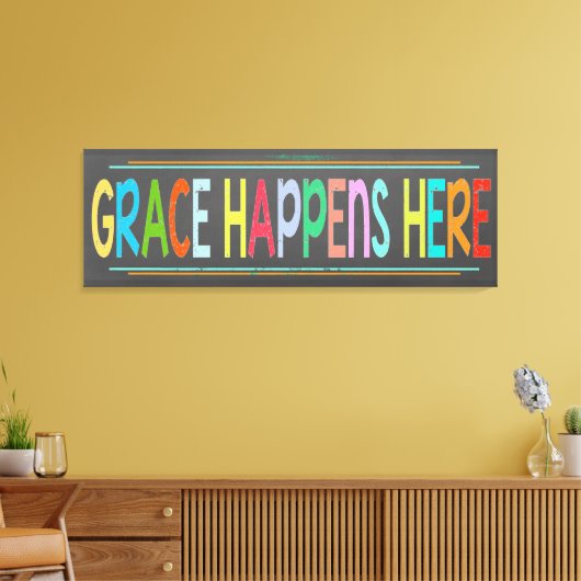 Grace gebeurt hier in kleurrijk Christelijk karton Canvas Afdruk (Insitu (Woonkamer))