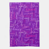 Grace gepersonaliseerde korte naam paars roze theedoek (Verticaal)