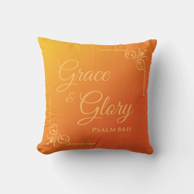 Grace & Glory (Ps 84:11) in een Sinaasappel Kussen (Voorkant)