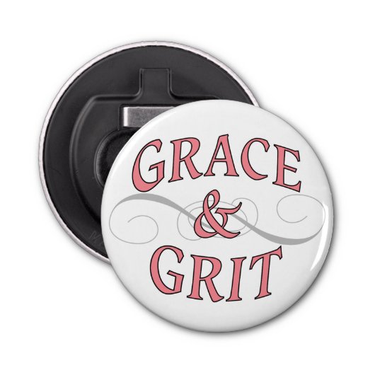 Grace & Grit in roze en grijs Button Flesopener (Voorkant)