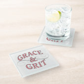 Grace & Grit in roze en grijs Glazen Onderzetter (Schuin)