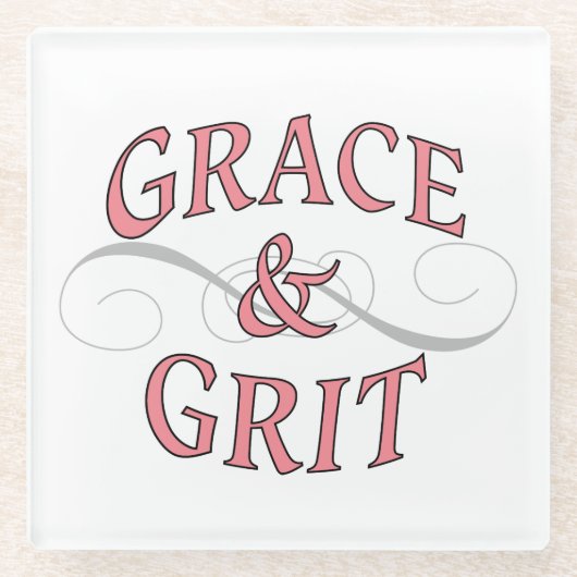 Grace & Grit in roze en grijs Glazen Onderzetter (Voorkant)