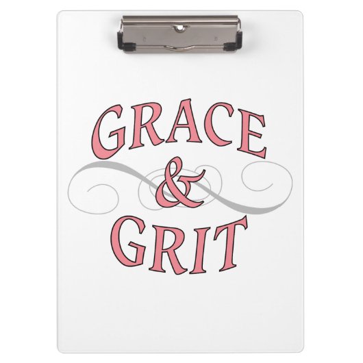 Grace & Grit Woorden in roze en grijs Klembord (Voorkant)