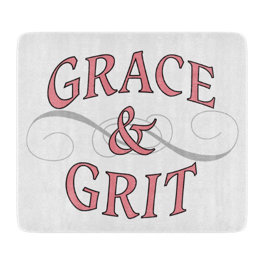 Grace & Grit Woorden in roze en grijs Snijplank (Voorkant)