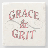 Grace & Grit Woorden in roze en grijs Stenen Onderzetter (Voorkant)