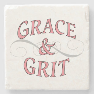 Grace & Grit Woorden in roze en grijs Stenen Onderzetter