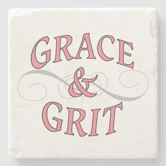 Grace & Grit Woorden in roze en grijs Stenen Onderzetter (Voorkant)