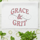 Grace & Grit Woorden in roze en grijs Theedoek (Gevouwen)