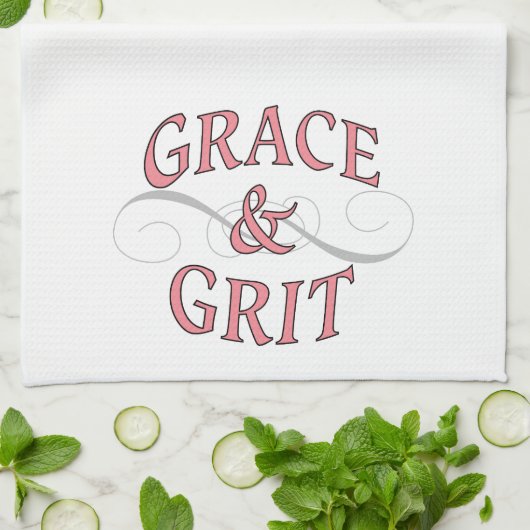 Grace & Grit Woorden in roze en grijs Theedoek (Gevouwen)