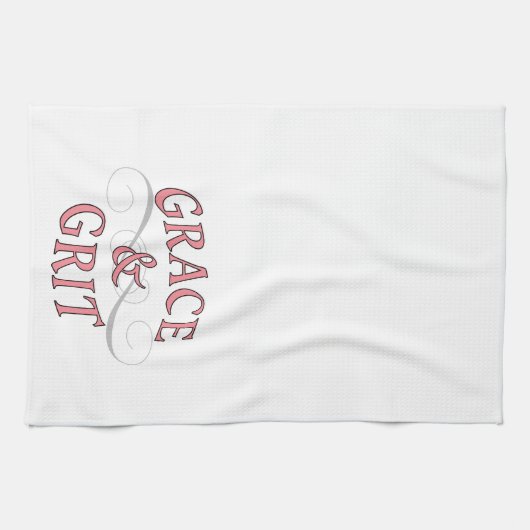 Grace & Grit Woorden in roze en grijs Theedoek (Horizontaal)