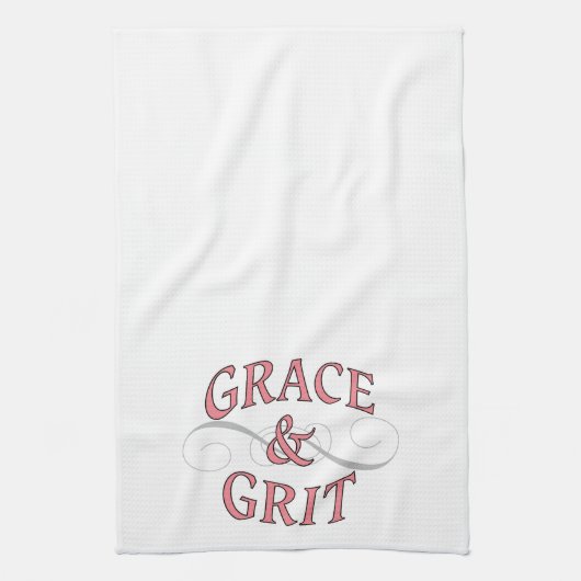 Grace & Grit Woorden in roze en grijs Theedoek (Verticaal)