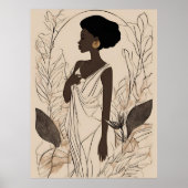 Grace in Bloom – Afro Godin Lijntekening Poster (Voorkant)
