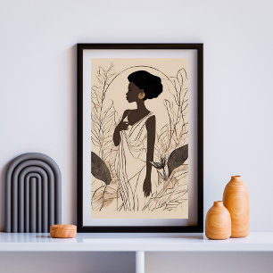 Grace in Bloom – Afro Godin Lijntekening Poster