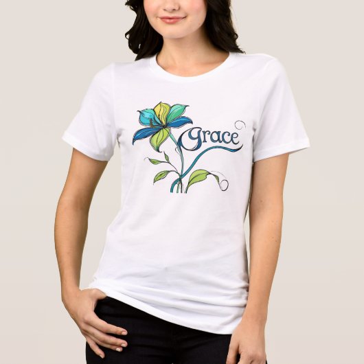 Grace in Bloom" – Inspirational Floral Art Tee Tri-Blend Shirt (Voorkant)