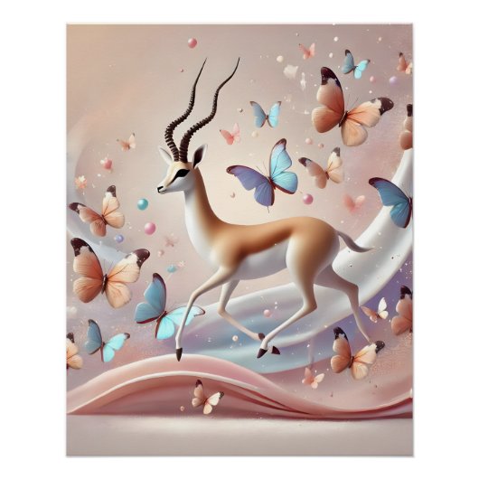 Grace in Motion Gazelle and Butterflies Fantasy  Perfect Poster (Voorkant)