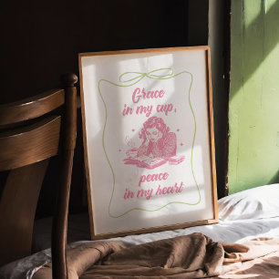 Grace in My Cup Retro Christelijke muurkunst Poster