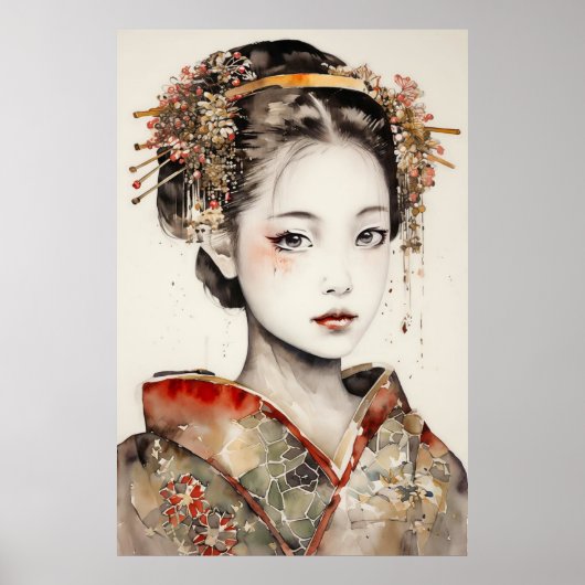 Grace in Silence: Traditional Kimono Elegance Poster (Voorkant)