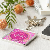 Grace Inspirerend Hart Bloem  Roze Sleutelhanger (Zijkant)