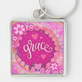 Grace Inspirerend Hart Bloem  Roze Sleutelhanger