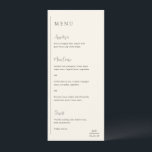 Grace Ivory Modern Wedding Menu<br><div class="desc">Modern huwelijksmenu met een eenvoudig en minimaal geometrisch ontwerp met een verticale lijn langs de linkerkant met uw menu in linker uitlijning. De headers zijn in een handschrift script voor een elegante touch. In de rechterbenedenhoek bevindt zich uw monogram van twee initialen over een kleine horizontale lijn. Het kleurenpalet kan...</div>