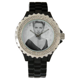 Grace Kelly, 1955 Rhinestone Black Enamel Watch Horloge