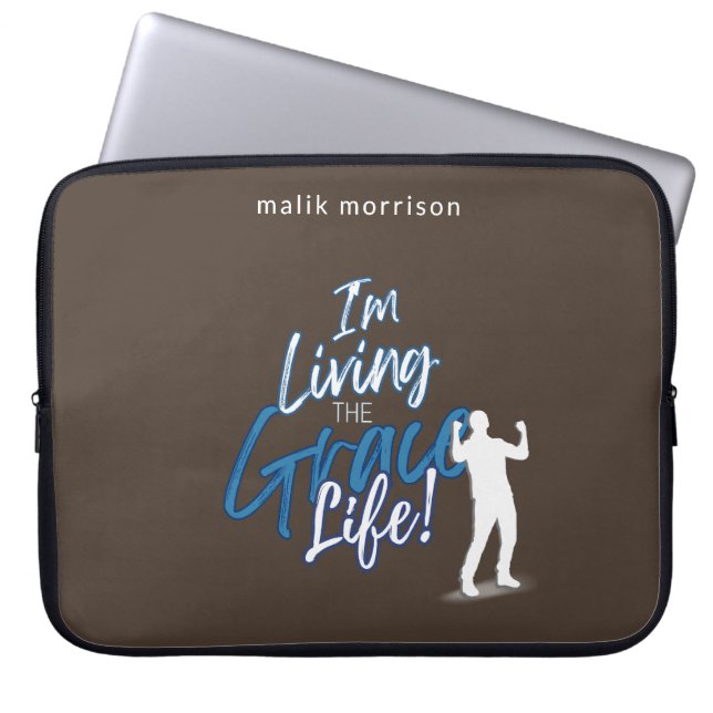 Grace Life Brown Modern Script Mannelijk Silhouet Laptop Sleeve (Voorkant)