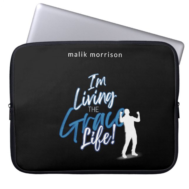 Grace Life Zwart Modern Script Mannelijk Silhouet Laptop Sleeve (Voorkant)