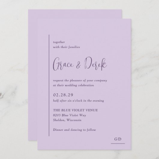 Grace Lila bruiloft Kaart (Voorkant / Achterkant)