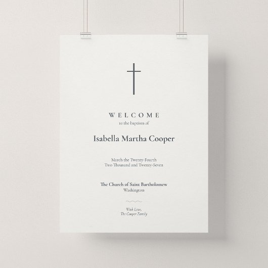 Grace Minimaal Kruis Doop Kerk Welkomstposter Poster