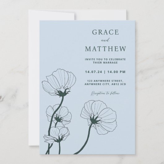 GRACE Modern Botanical Mist Wedding Invitation Kaart (Voorkant)