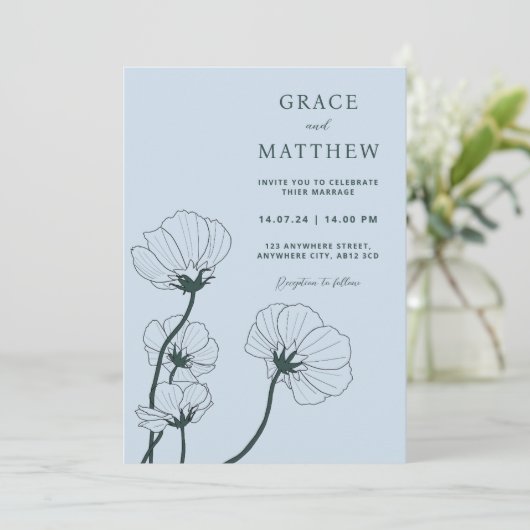 GRACE Modern Botanical Mist Wedding Invitation Kaart (Staand voorkant)