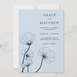 GRACE Modern Botanical Mist Wedding Invitation Kaart
