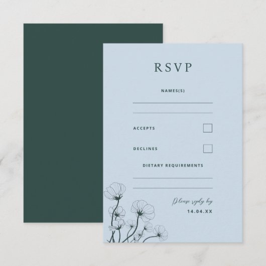GRACE Modern Botanische Mist Wedding RSVP Kaart (Voorkant / Achterkant)