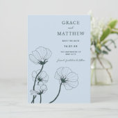 GRACE moderne botanische blauwe bruiloft uitnodigi Kaart (Staand voorkant)