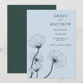 GRACE moderne botanische blauwe bruiloft uitnodigi Kaart (Voorkant / Achterkant)