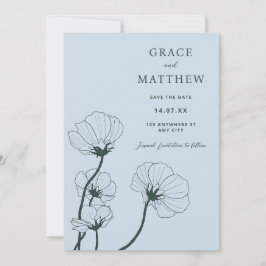 GRACE moderne botanische blauwe bruiloft uitnodigi Kaart