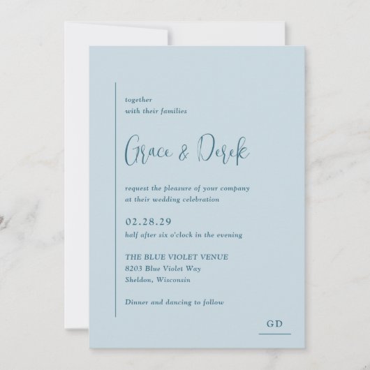 Grace Muted Blue Modern Wedding Kaart (Voorkant)