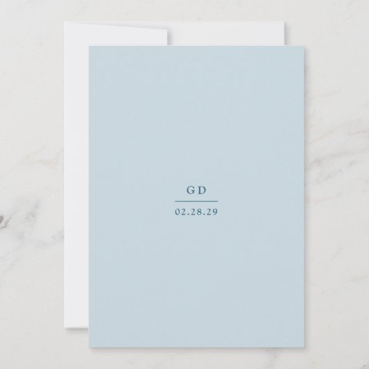 Grace Muted Blue Modern Wedding Kaart (Achterkant)