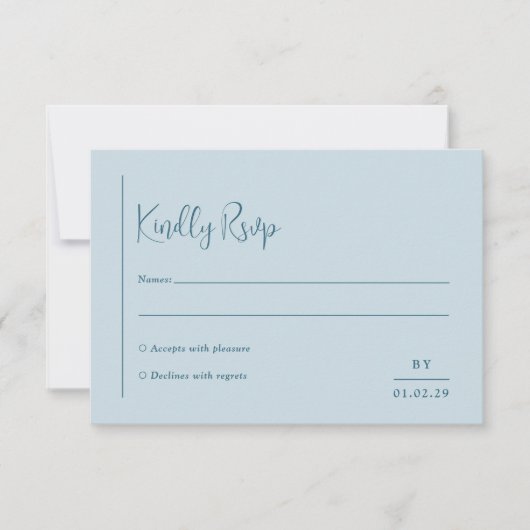 Grace Muted Blue Modern Wedding RSVP Kaartje (Voorkant)