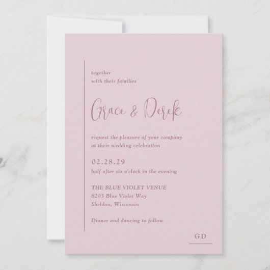 Grace Muted Roze Moderne bruiloft Kaart (Voorkant)