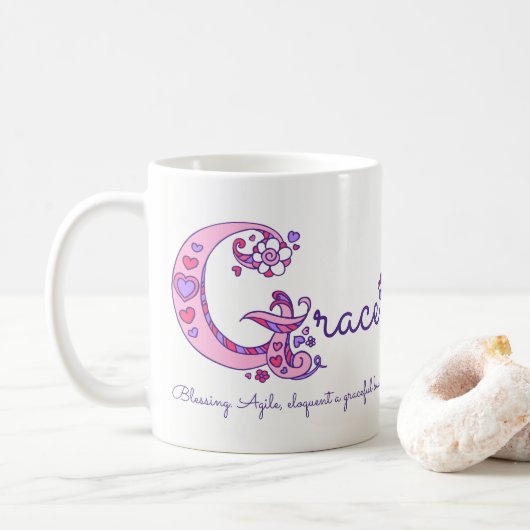 Grace-naam die decoratieve G-monogram-mok betekent Koffiemok (Met donut)