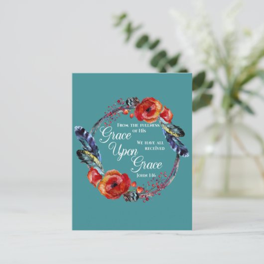 Grace Op Grace John 1:16 Manuscript Briefkaart (Staand voorkant)