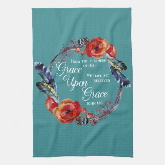 Grace Op Grace John 1:16 Manuscript Theedoek (Verticaal)