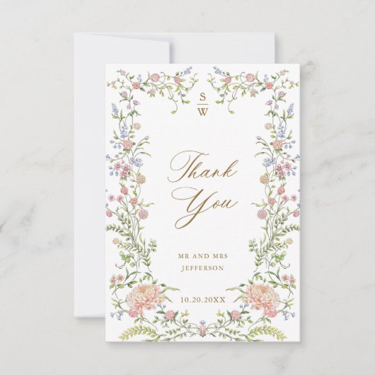 Grace Pastel Blush Bloemen Bruiloft Dank u Bedankkaart (Voorkant)