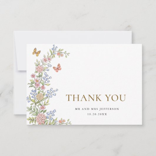  Grace Pastel Blush Bloemen Bruiloft Dank u Bedankkaart (Voorkant)