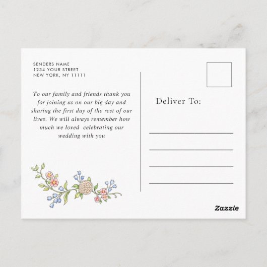 Grace Pastel Blush Bloemen Bruiloft Dank u Briefkaart (Achterkant)